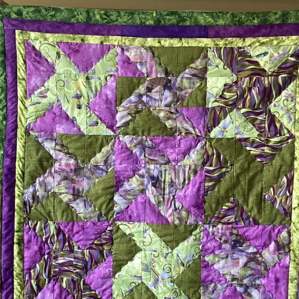 NWT Hand Crafted Greens and Purples Quilt
